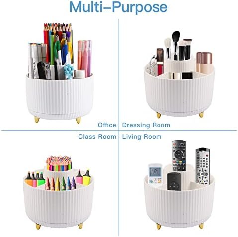 WNING Pen Holder for Desk, Pencil Holder,5 Slots 360° Degree Rotating Desk Organizers and Accessories, Cute Pen Cup Pot for Office, School, Home, Art Supply (white) - Image 7