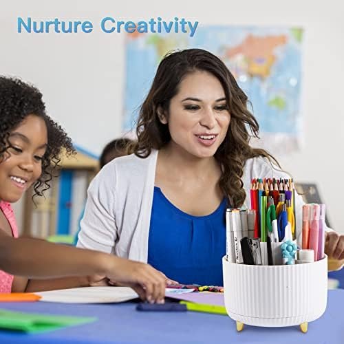 WNING Pen Holder for Desk, Pencil Holder,5 Slots 360° Degree Rotating Desk Organizers and Accessories, Cute Pen Cup Pot for Office, School, Home, Art Supply (white) - Image 5