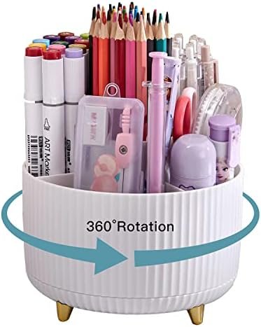 WNING Pen Holder for Desk, Pencil Holder,5 Slots 360° Degree Rotating Desk Organizers and Accessories, Cute Pen Cup Pot for Office, School, Home, Art Supply (white) - Image 3