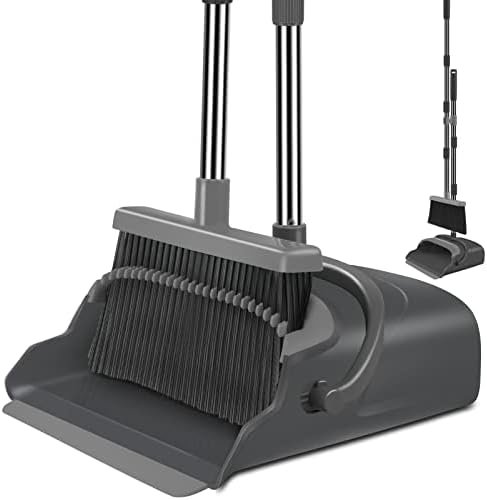 Kelamayi Broom And Dustpan Set For Home, Office, Stand Up Broom And Dustpan (Black&Gray) - Image 5