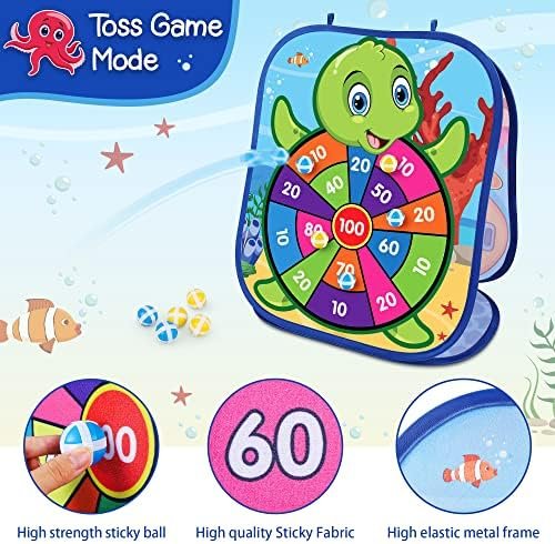 Bean Bag Toss Game Toys for Kids,Ocean Double-Sided Foldable Board Kids Cornhole Summer Outdoor Play Game and Party Supplies Toy Birthday Gifts for Toddler Boys Girls Age 2 3 4 5 6 - Image 2