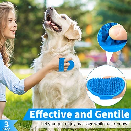 Comotech 3PCS Dog Bath Brush | Dog Shampoo brush | Dog Scrubber for Bath | Pet-Dog Bath Massage Brush Scrubber | Dog Shower/Wash /Grooming/Washing Brush with Adjustable Ring Handle for Short & Long Haired Dogs/Cats
