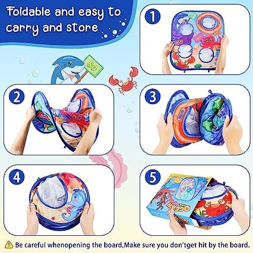 Bean Bag Toss Game Toys for Kids,Ocean Double-Sided Foldable Board Kids Cornhole Summer Outdoor Play Game and Party Supplies Toy Birthday Gifts for Toddler Boys Girls Age 2 3 4 5 6 - Image 3