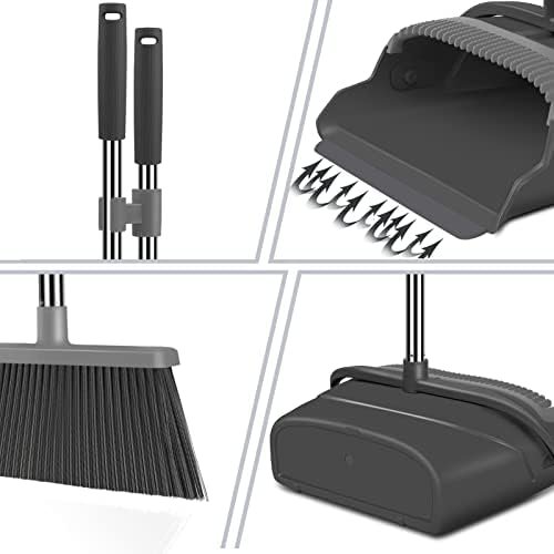Kelamayi Broom And Dustpan Set For Home, Office, Stand Up Broom And Dustpan (Black&Gray) - Image 3