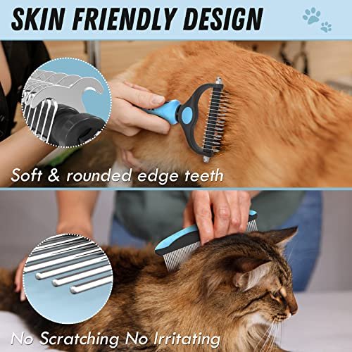 Dog Grooming Brush and Metal Comb, Undercoat Rake for Dogs Grooming Supplies Dematting Deshedding Brush for Shedding, Cat Brush Deshedder Brush Dogs Shedding Tool for Long matted Haired Pets, Blue - Image 4