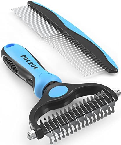 Dog Grooming Brush and Metal Comb, Undercoat Rake for Dogs Grooming Supplies Dematting Deshedding Brush for Shedding, Cat Brush Deshedder Brush Dogs Shedding Tool for Long matted Haired Pets, Blue - Image 3