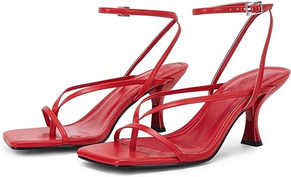 PiePieBuy Women's Lace Up Heeled Sandals Square Flip Flop High Heels Strappy Party Shoes - Image 2