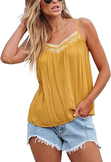 CUPSHE Women Tops Mustard Sleeveless Tee V Neck Shirt Casual Summer