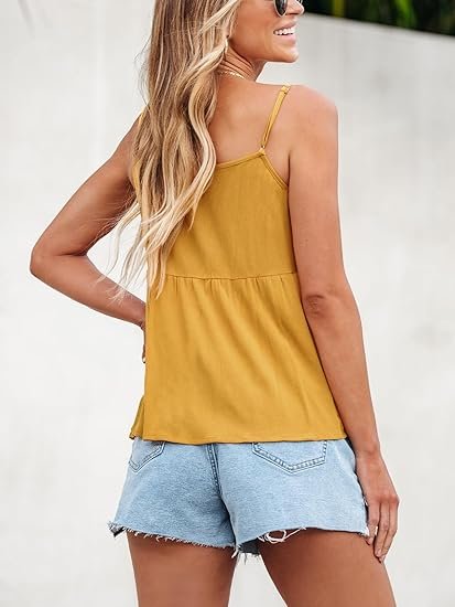 CUPSHE Women Tops Mustard Sleeveless Tee V Neck Shirt Casual Summer - Image 3