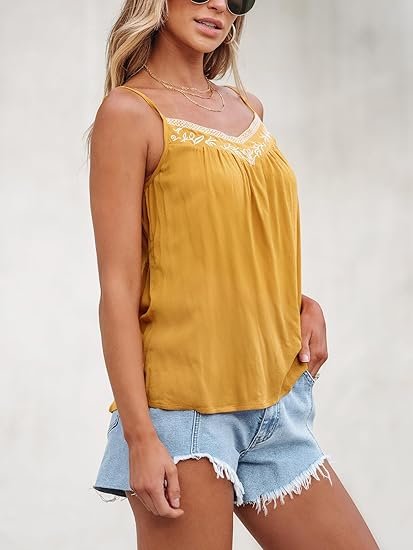 CUPSHE Women Tops Mustard Sleeveless Tee V Neck Shirt Casual Summer - Image 4