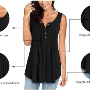 MIROL Womens Summer Sleeveless V Neck Solid Color Casual Swing Shirts Flowy Tank Tops Blouses with Buttons