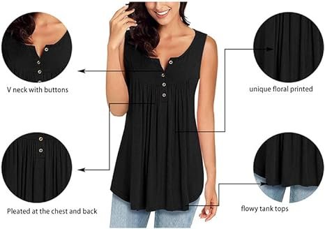 MIROL Womens Summer Sleeveless V Neck Solid Color Casual Swing Shirts Flowy Tank Tops Blouses with Buttons