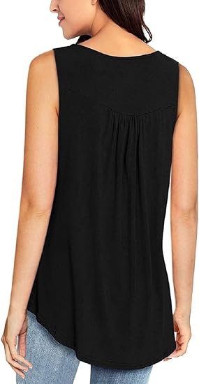 MIROL Womens Summer Sleeveless V Neck Solid Color Casual Swing Shirts Flowy Tank Tops Blouses with Buttons - Image 2